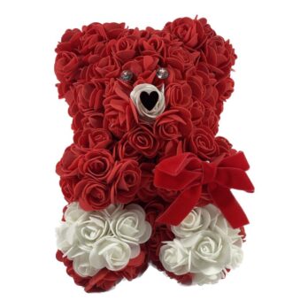 Flower Red Rose Bear With Heart Nose Medium