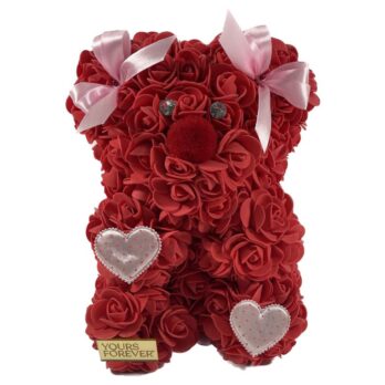 Flower Red Rose Bear With Pink Heart Medium