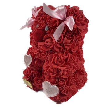 Flower Red Rose Bear With Pink Heart Medium