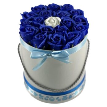 Παντοντινά Μπλε Τριαντάφυλλα σε Λευκό Κυλινδρικό Κουτί – Large