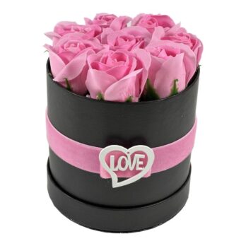 Flower Box Cylinder Black With Pink Art Flower