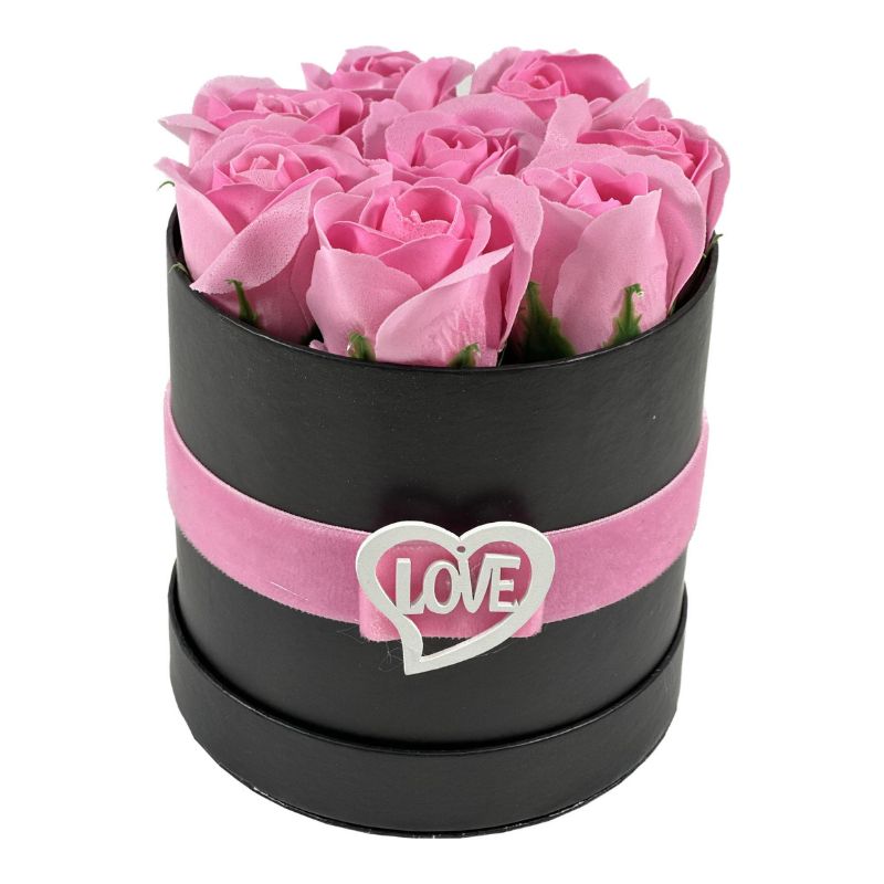 Flower_Box_Cylinder_Black_With_Pink_Art_Flowers_Medium_1