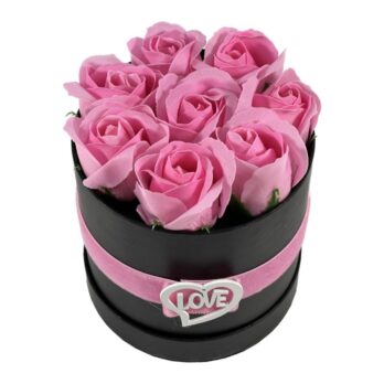 Flower Box Cylinder Black With Pink Art Flower