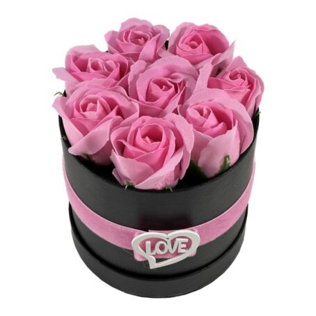 Flower_Box_Cylinder_Black_With_Pink_Art_Flowers_Medium_2