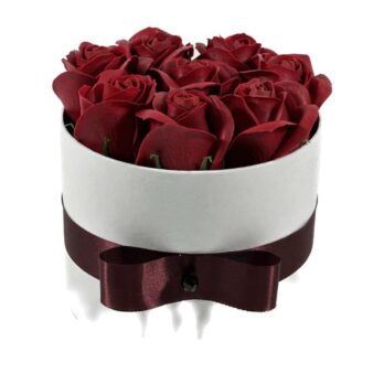 Flower Box Cylinder White With Red Art Flowers Medium
