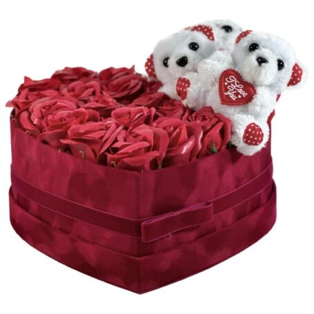 Flower Box Red Heart Teddy Bears with Red Art Flowers Large 1