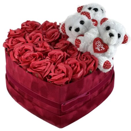 Flower Box Red Heart Teddy Bears with Red Art Flowers Large 2