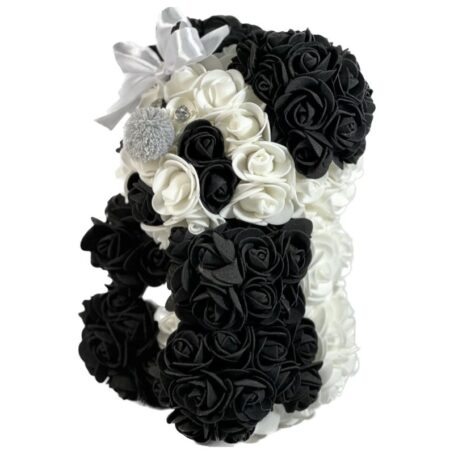 Flower Teddy Bear Black & White Grey Nose Medium 2