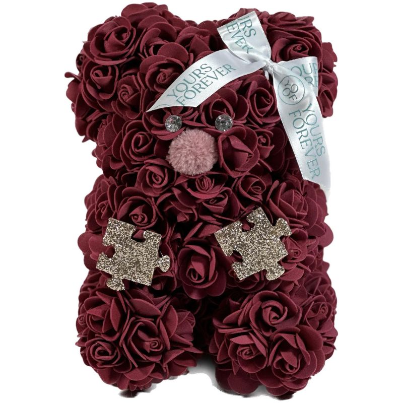 Flower Teddy Bear Burgundy Puzzle Medium 1