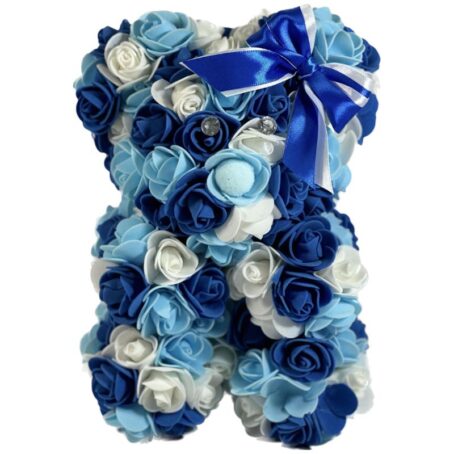 Flower Teddy Bear White Blue Medium 1