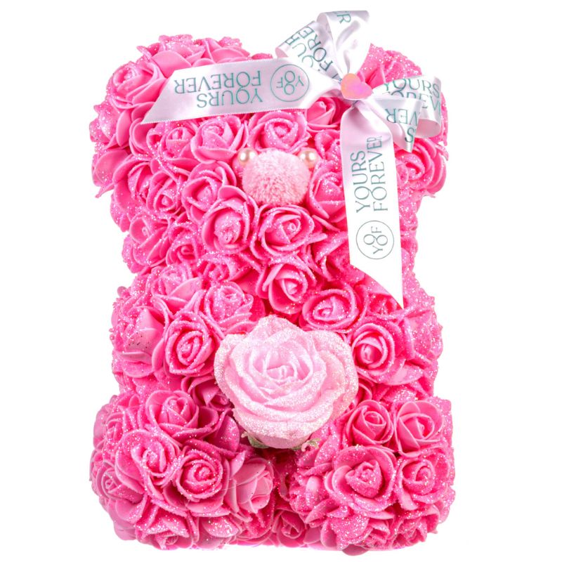 Flower Teddy Bear Glittery Pink Medium 1