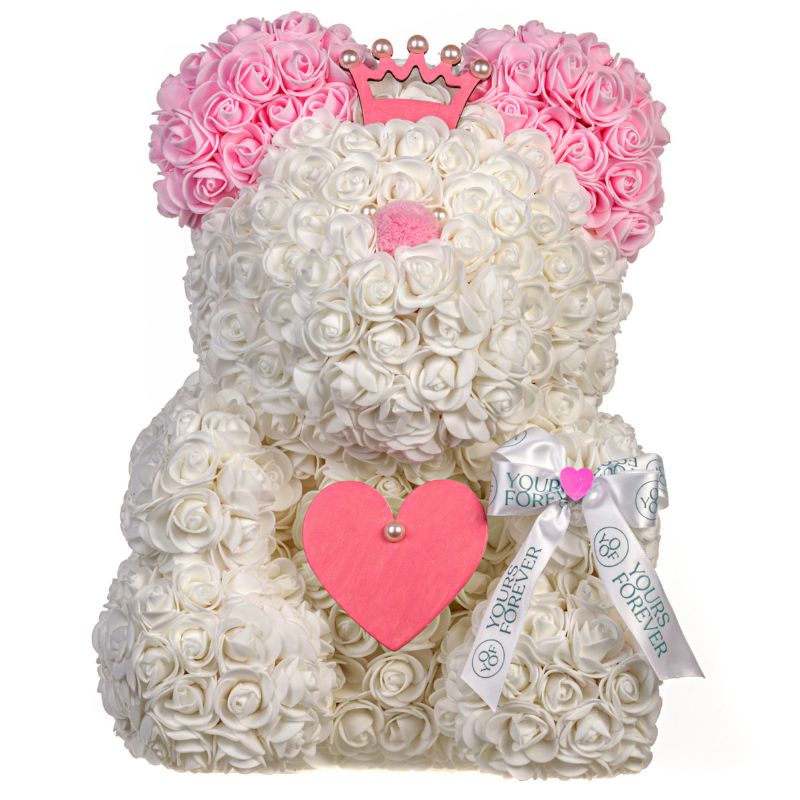 Flower Teddy Bear White Princess Heart Large 1